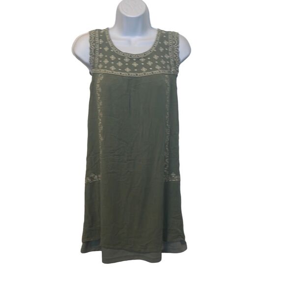 Alya Small Green Embroidered Boho Sleeveless Tunic Sheath Dress Cottage Festival - Picture 1 of 9
